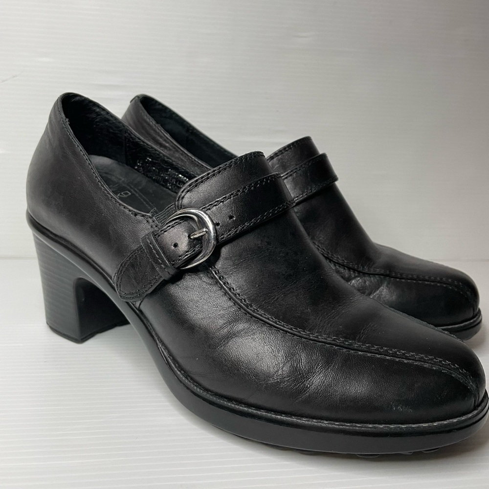 Dansko Nora Slip On Leather Chunky Heels Black Size 6.5 -7